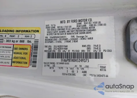 2017 Ford Mustang Ecoboost from USA, damaged, VIN 1FA6P8TH0H5249375